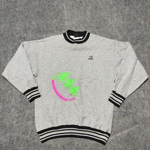 Vintage 90s Signal Spots Gannett Media Crewneck Grey Striped Trim Sweatshirt